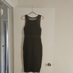 Express Black Midi Sheath Dress with Mesh Waist